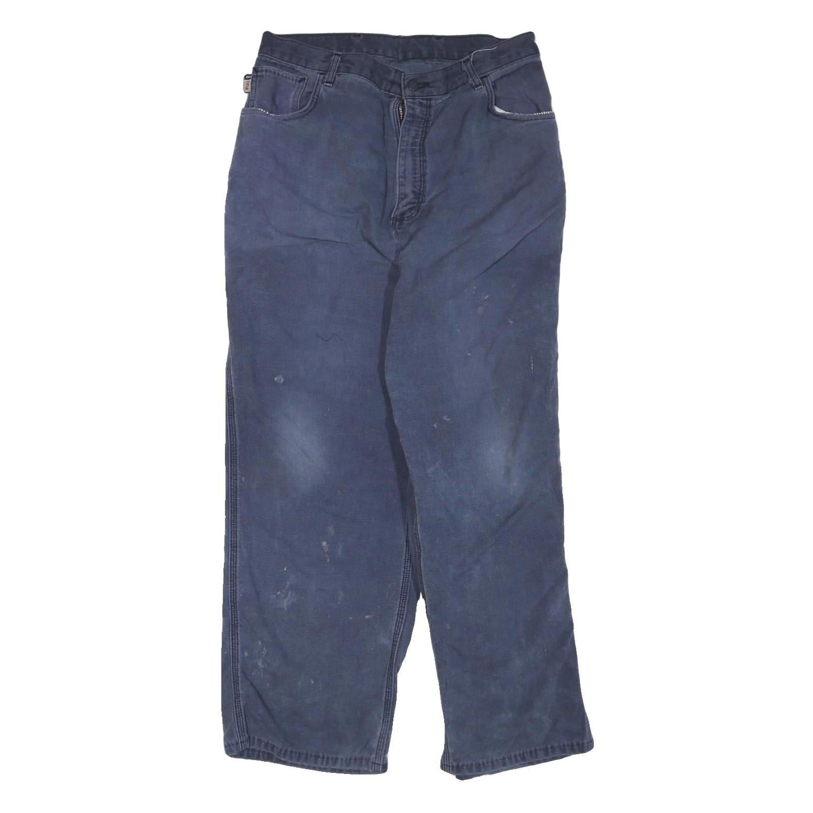 CARHARTT Mens Cotton Blend Blue Regular Straight Trousers W34 L28 Workwear Zip