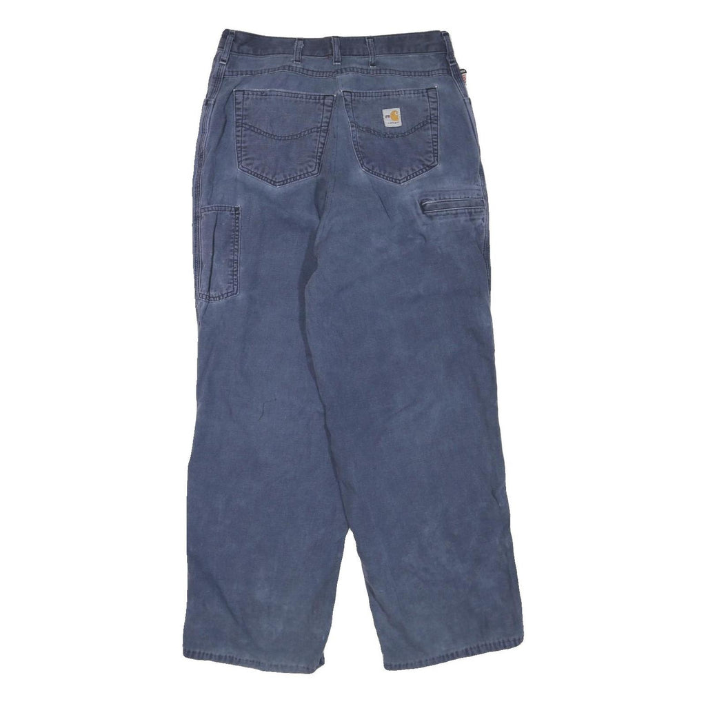 CARHARTT Mens Cotton Blend Blue Regular Straight Trousers W34 L28 Workwear Zip