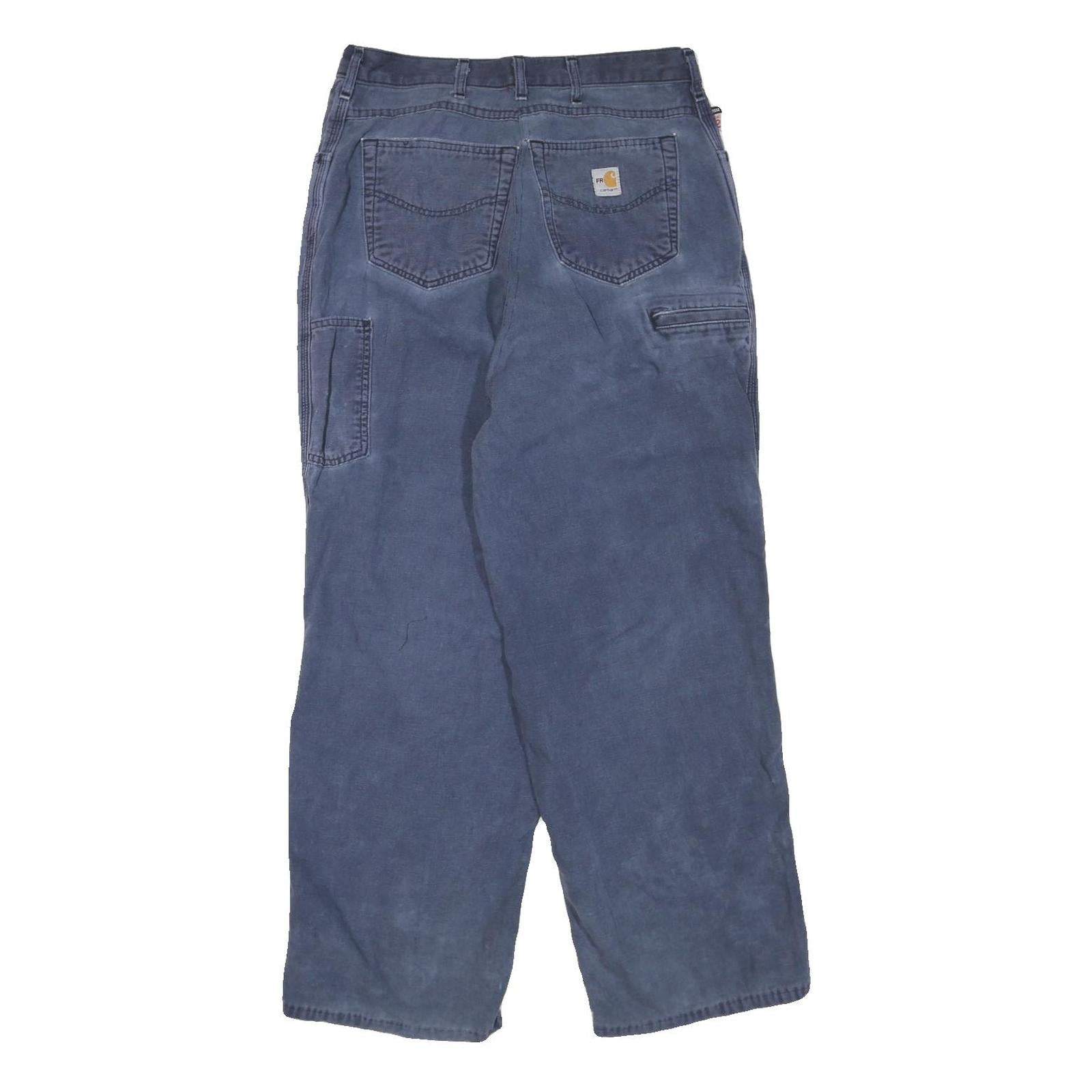 CARHARTT Mens Cotton Blend Blue Regular Straight Trousers W34 L28 Workwear Zip