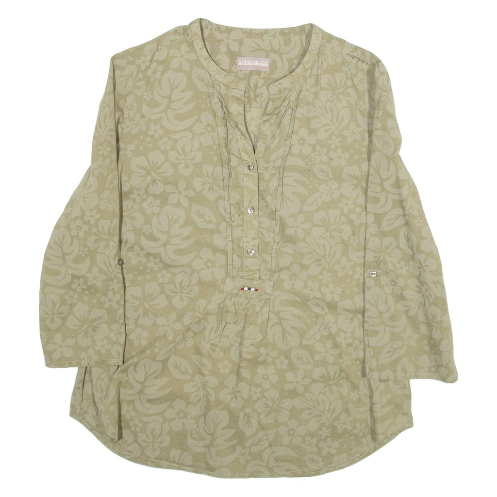NAPAPIJRI Womens Shirt Top Green 3/4 Sleeve Silk Floral S