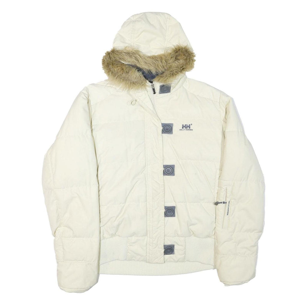 HELLY HANSEN Womens White Puffer Jacket L Polyester Blend Insulated Winterwear