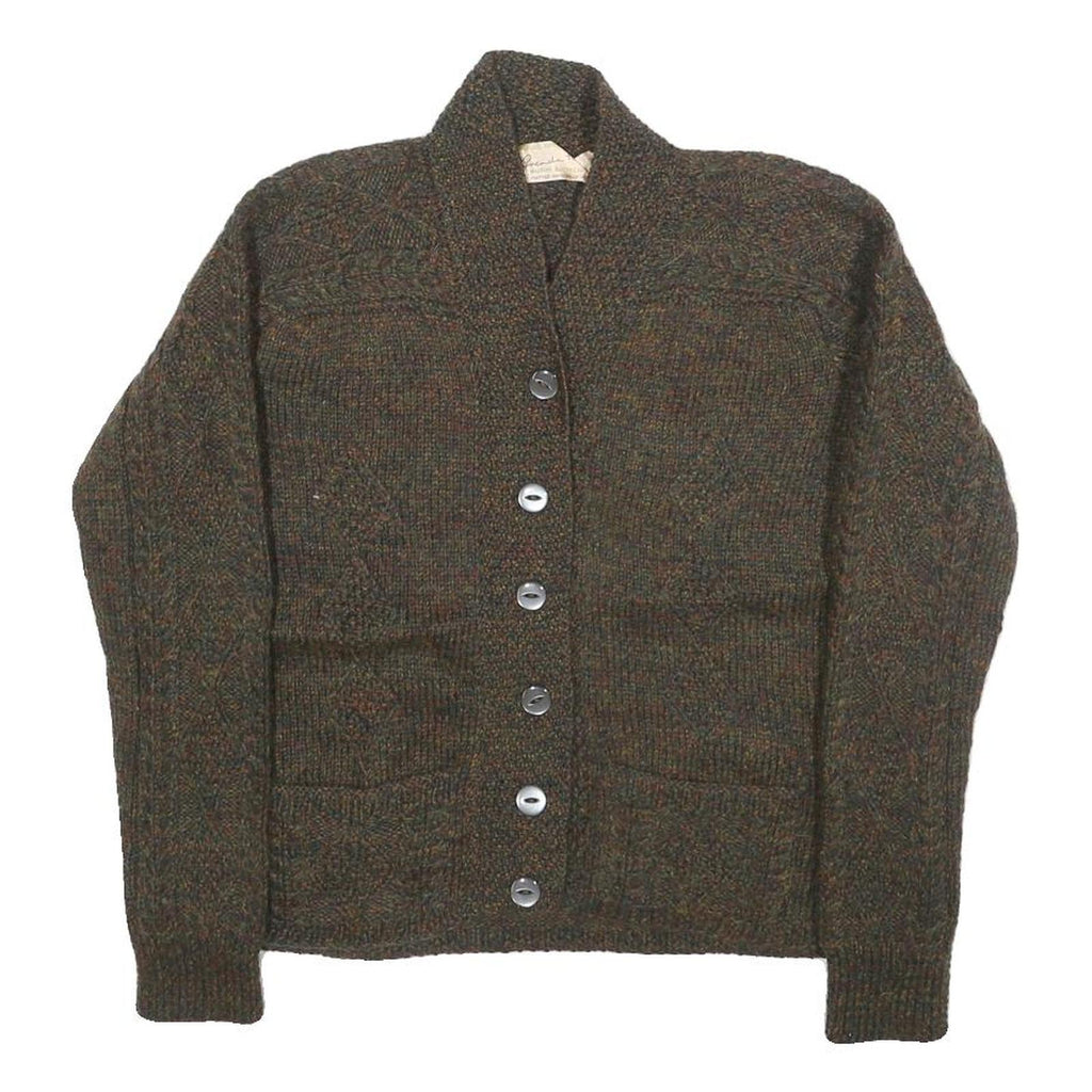 BRENDA HORNE Womens Brown Patterned Button Up Chunky Knit XS Cable Knit Jumper