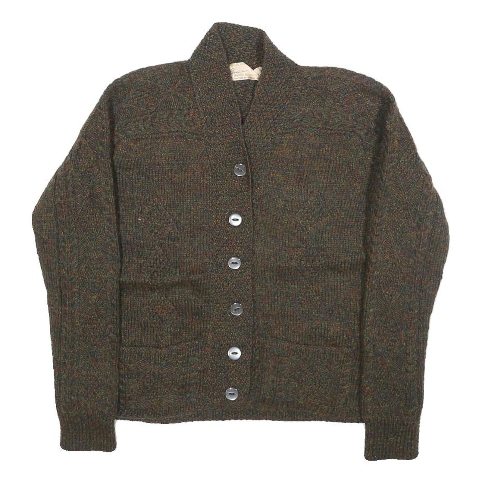 BRENDA HORNE Womens Brown Patterned Button Up Chunky Knit XS Cable Knit Jumper