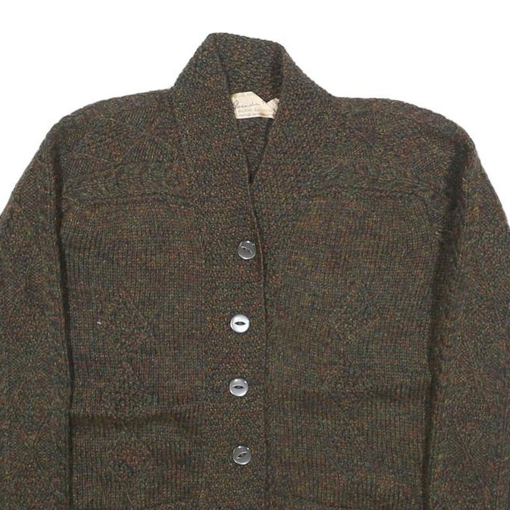 BRENDA HORNE Womens Brown Patterned Button Up Chunky Knit XS Cable Knit Jumper