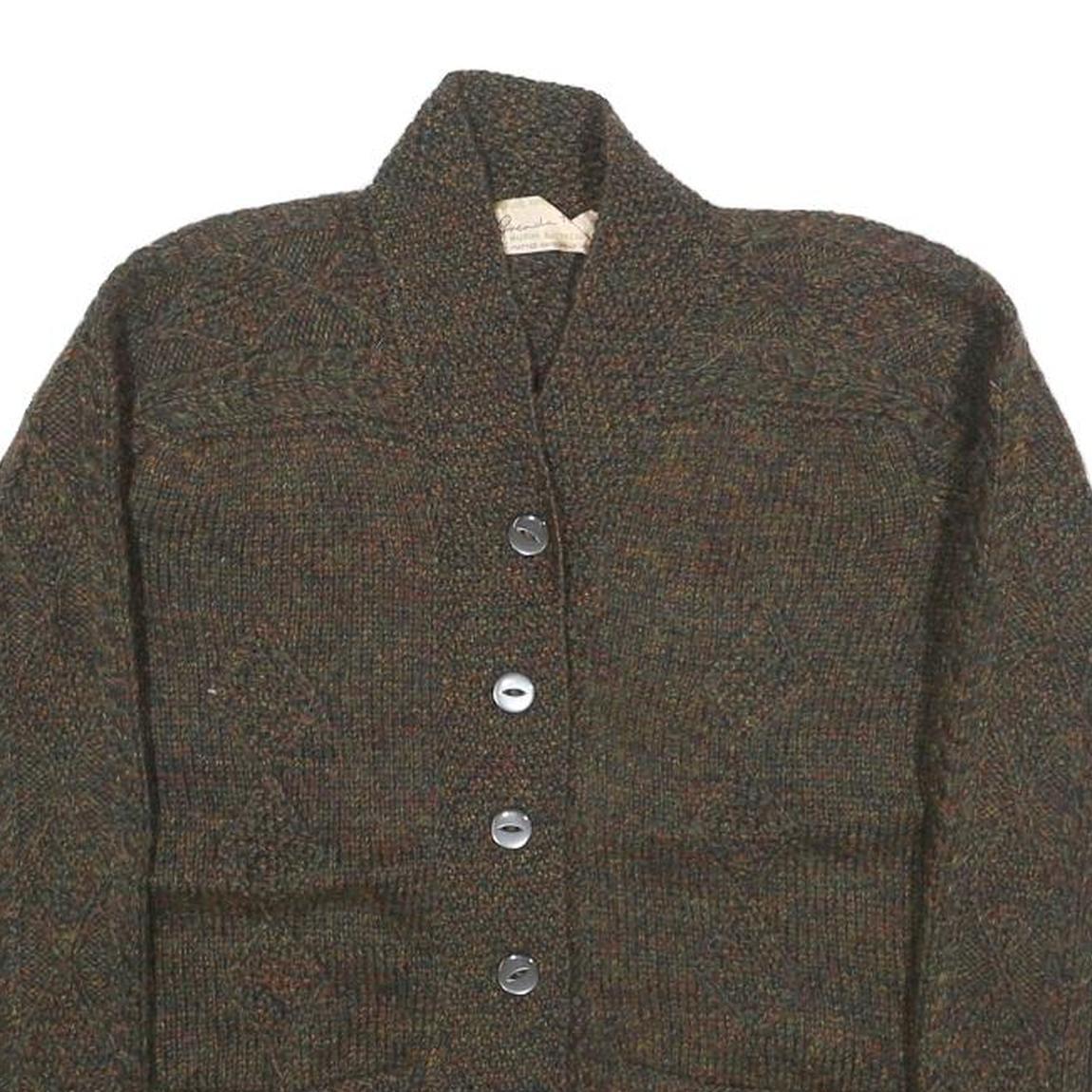 BRENDA HORNE Womens Brown Patterned Button Up Chunky Knit XS Cable Knit Jumper