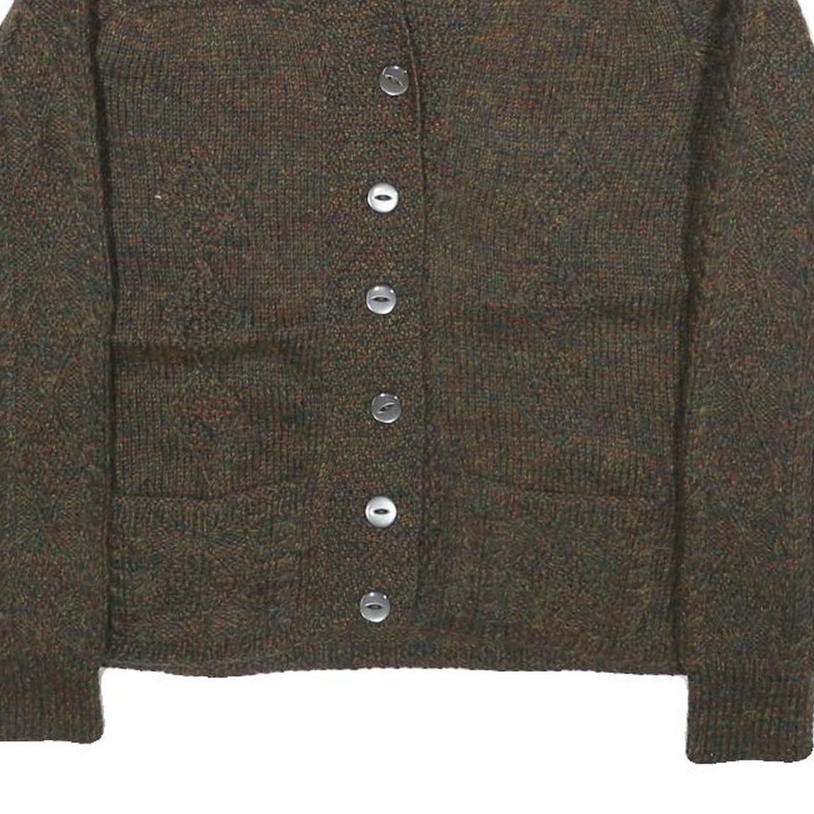 BRENDA HORNE Womens Brown Patterned Button Up Chunky Knit XS Cable Knit Jumper