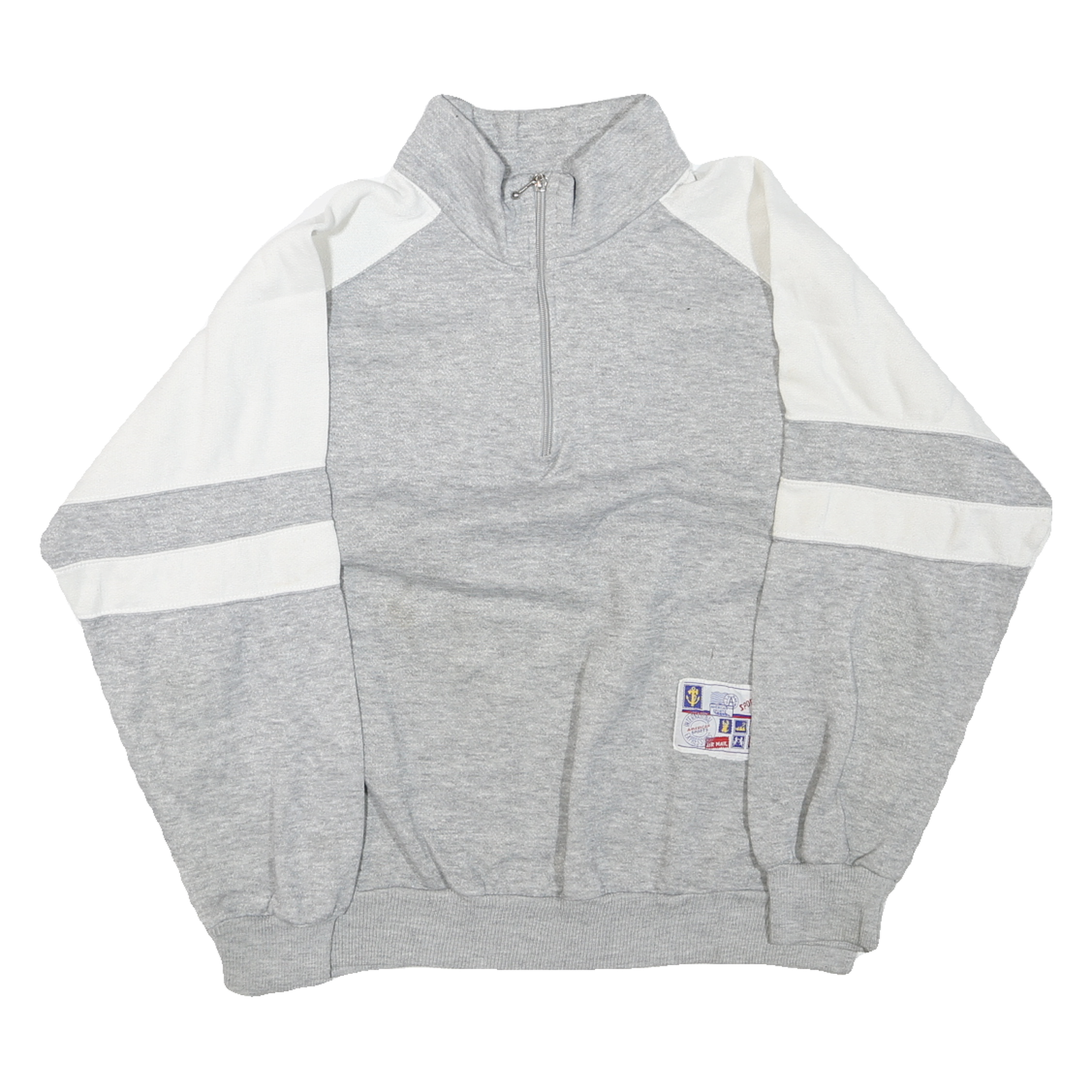 Mens Grey & White Sweatshirt Pullover L Half Zip Cotton Blend Casual Sports