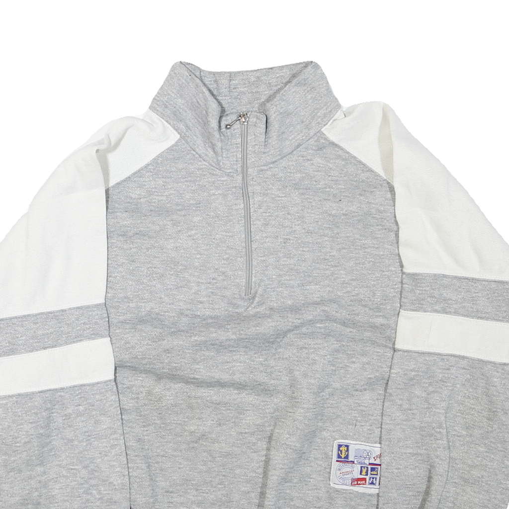 Mens Grey & White Sweatshirt Pullover L Half Zip Cotton Blend Casual Sports