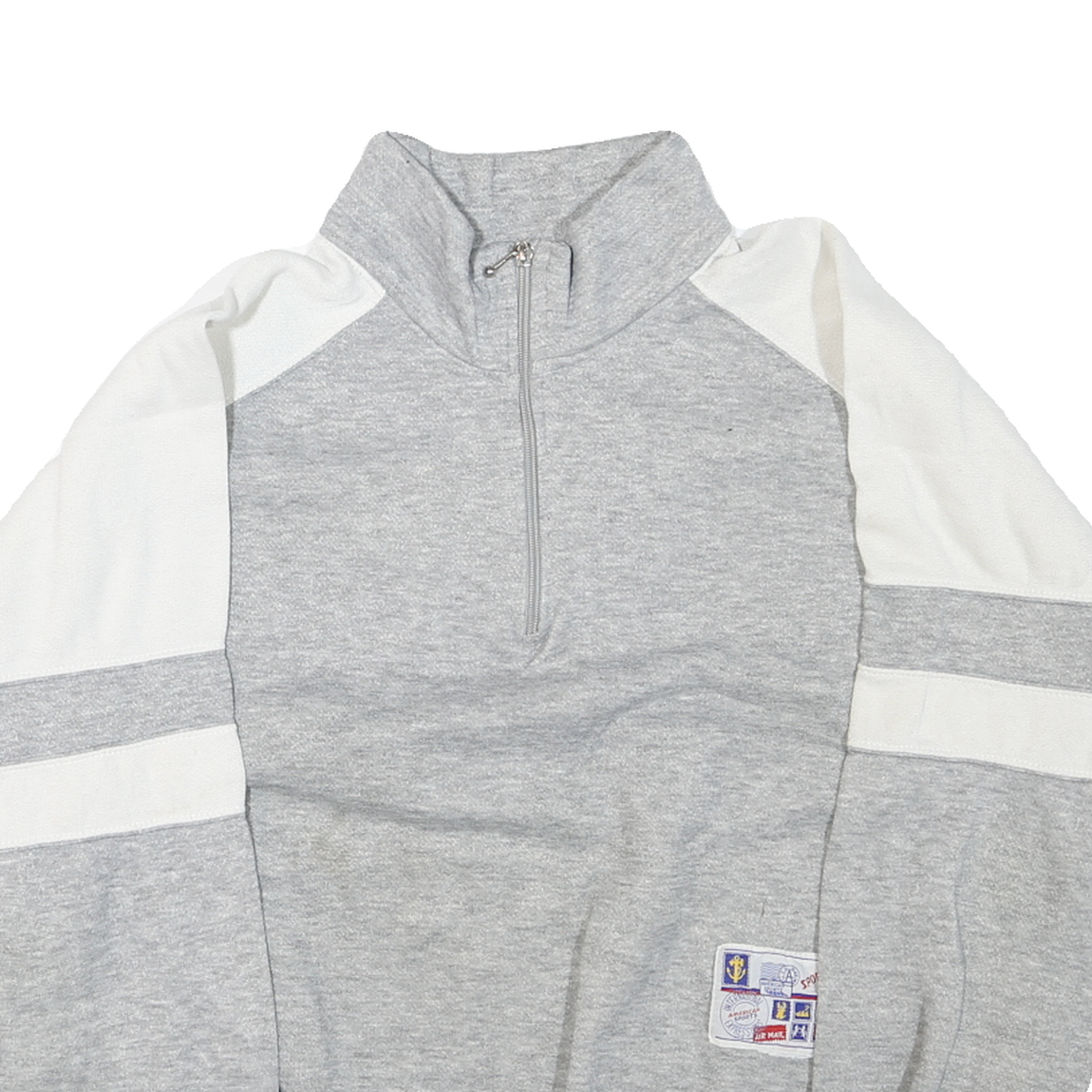 Mens Grey & White Sweatshirt Pullover L Half Zip Cotton Blend Casual Sports