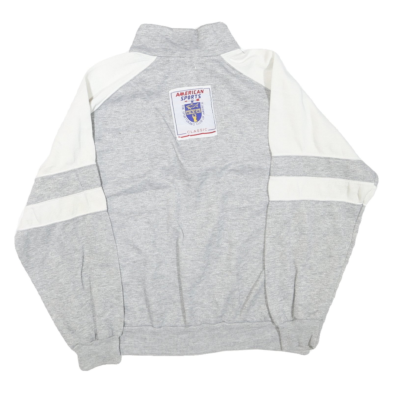 Mens Grey & White Sweatshirt Pullover L Half Zip Cotton Blend Casual Sports