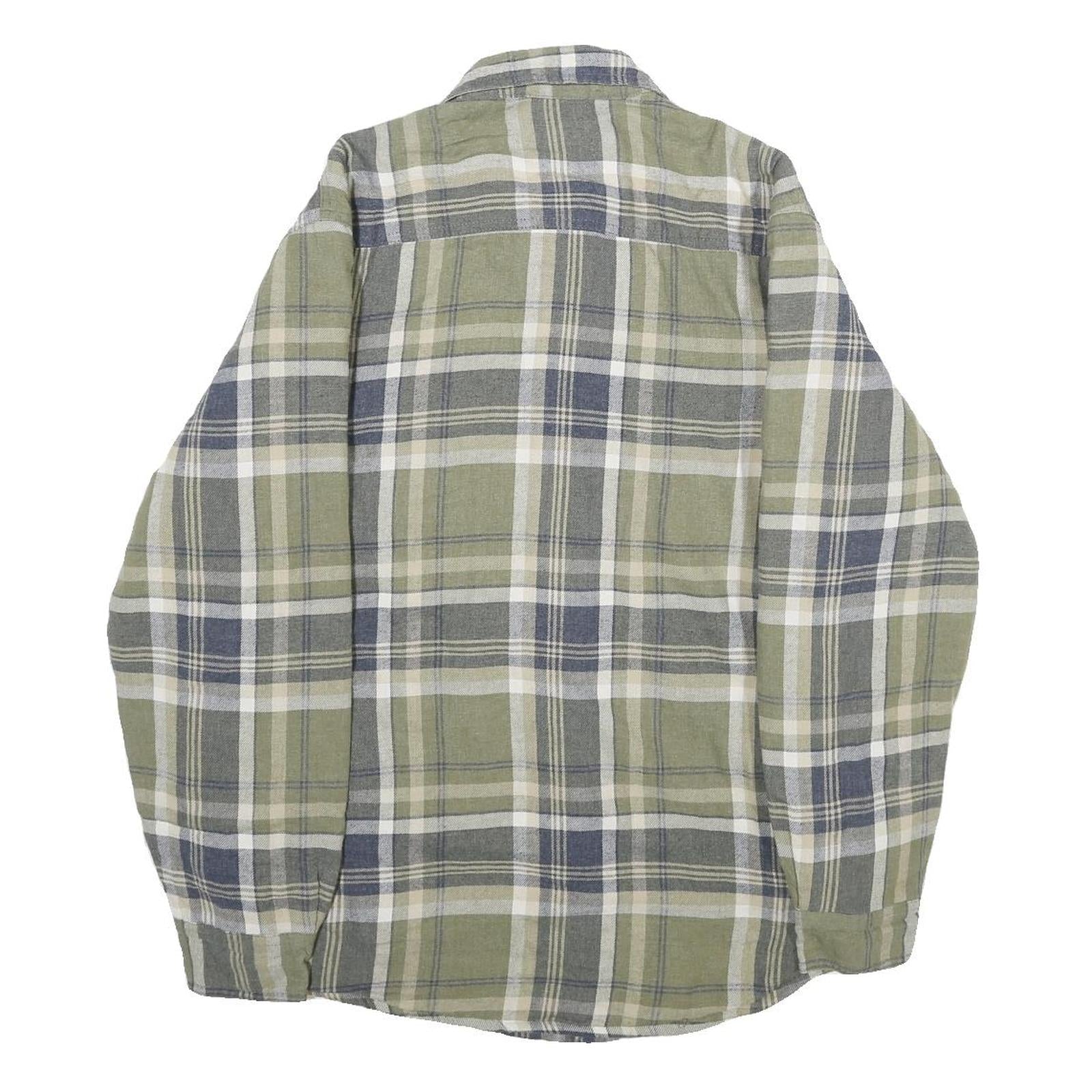 WRANGLER Mens Green & Grey Check Flannel Jacket S Cotton Blend Button Closure