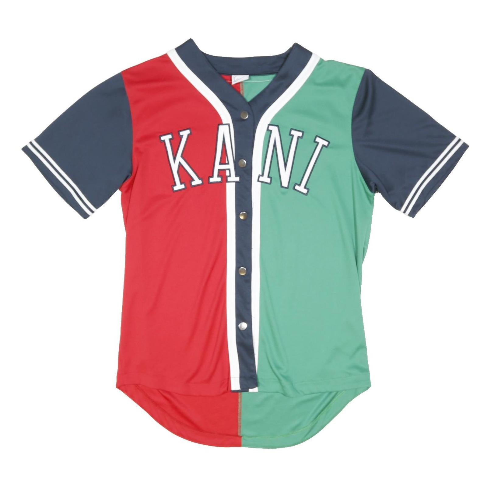 KARL KANI Mens Red & Green Graphic T-Shirt S Short Sleeve Crew Neck Jersey
