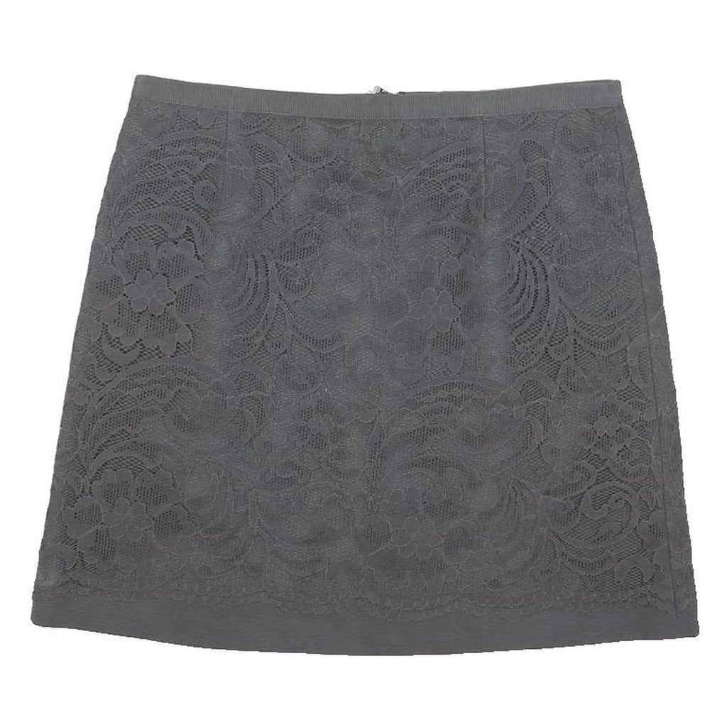 MINT VELVET Womens Grey Lace Mini Cotton Blend Skirt UK 10 Zipper Closure
