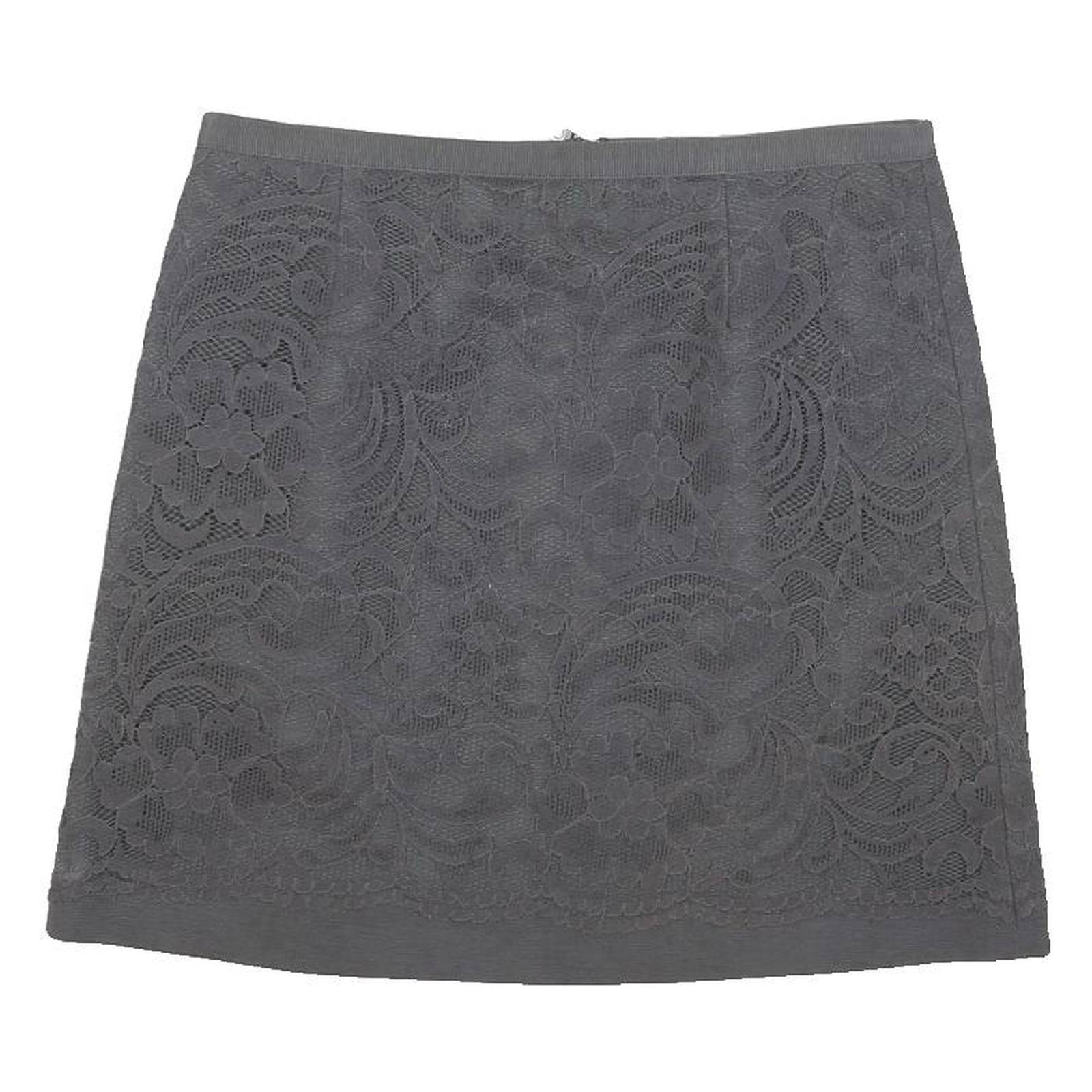 MINT VELVET Womens Grey Lace Mini Cotton Blend Skirt UK 10 Zipper Closure