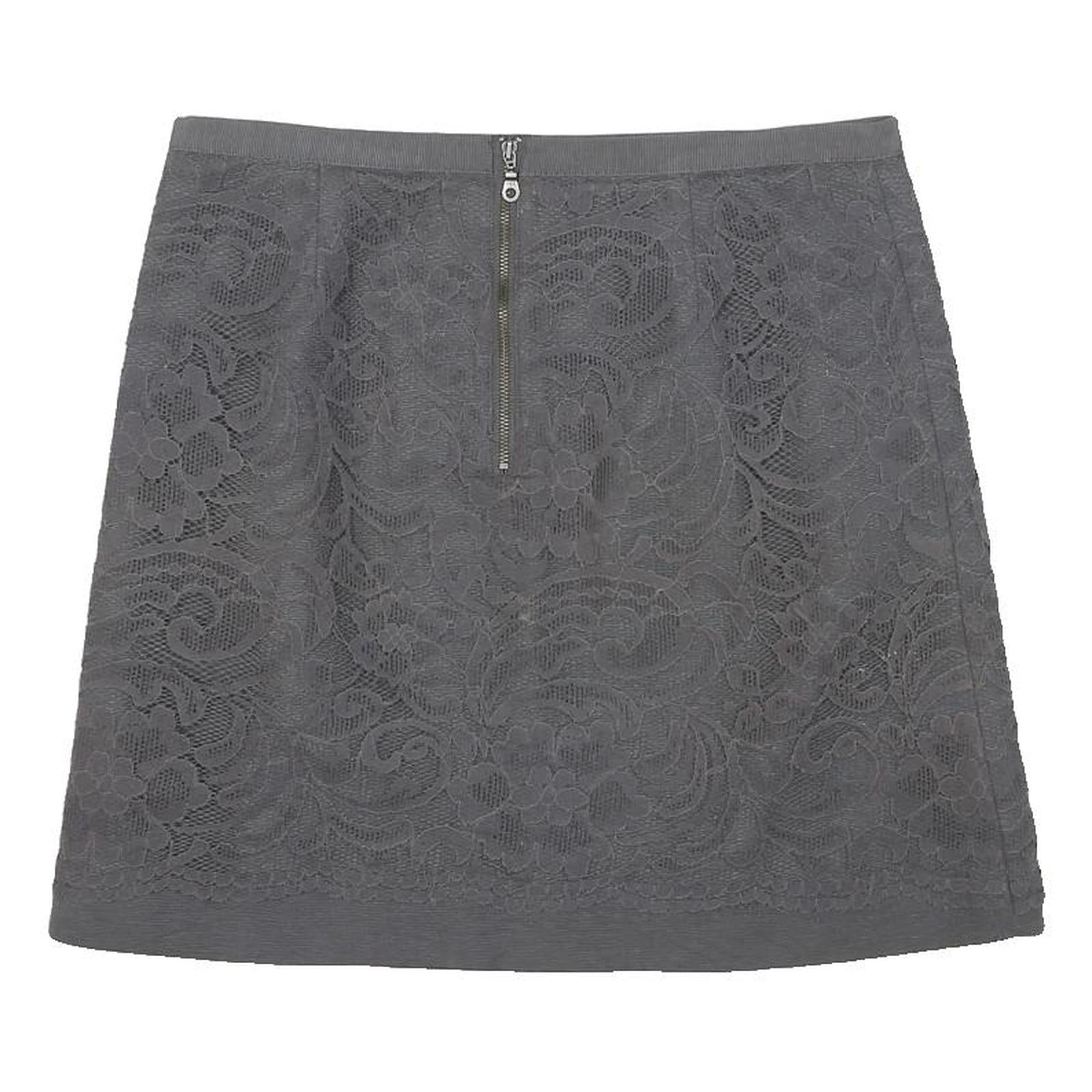 MINT VELVET Womens Grey Lace Mini Cotton Blend Skirt UK 10 Zipper Closure
