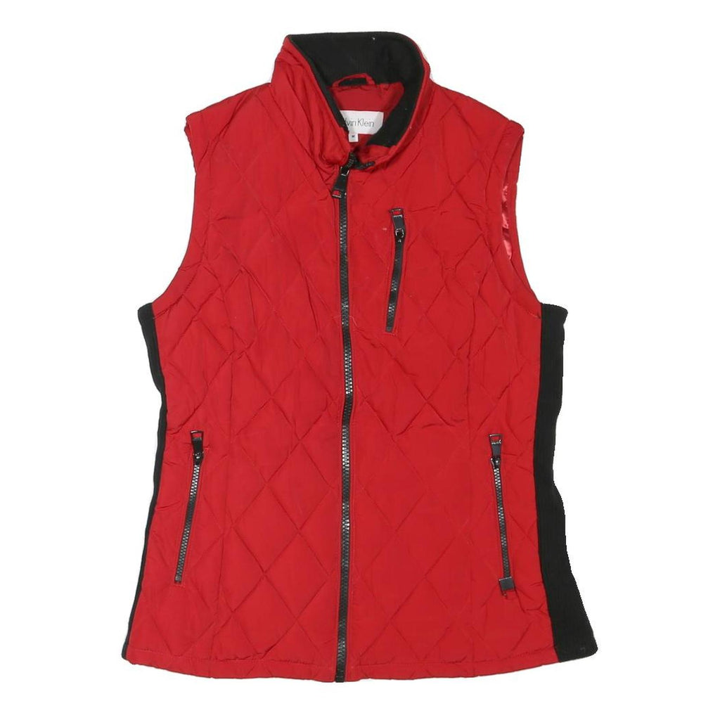 CALVIN KLEIN Mens Red & Black Quilted Zip Jacket M Polyester Blend Stylish