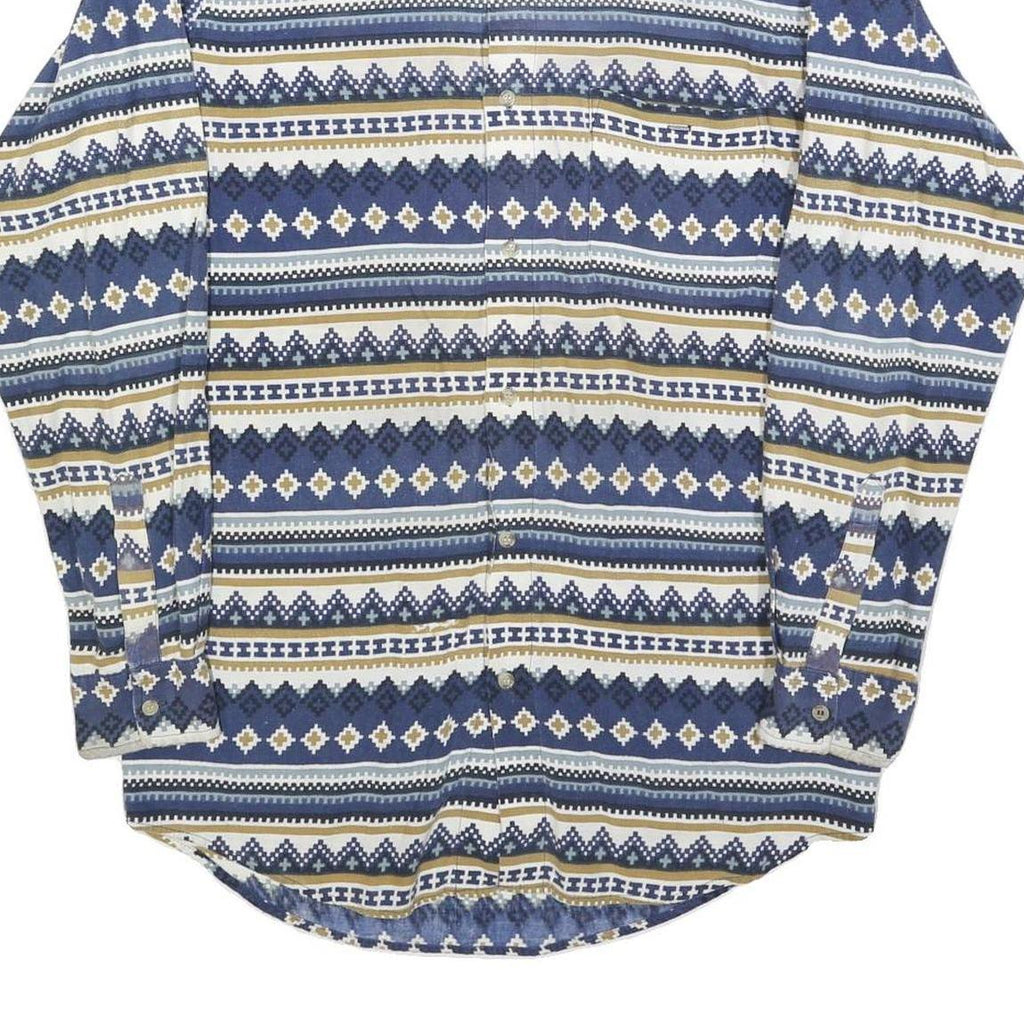 HAPPY LIFE Mens Blue & White Patterned Cotton Blend Shirt S Casual Long Sleeve