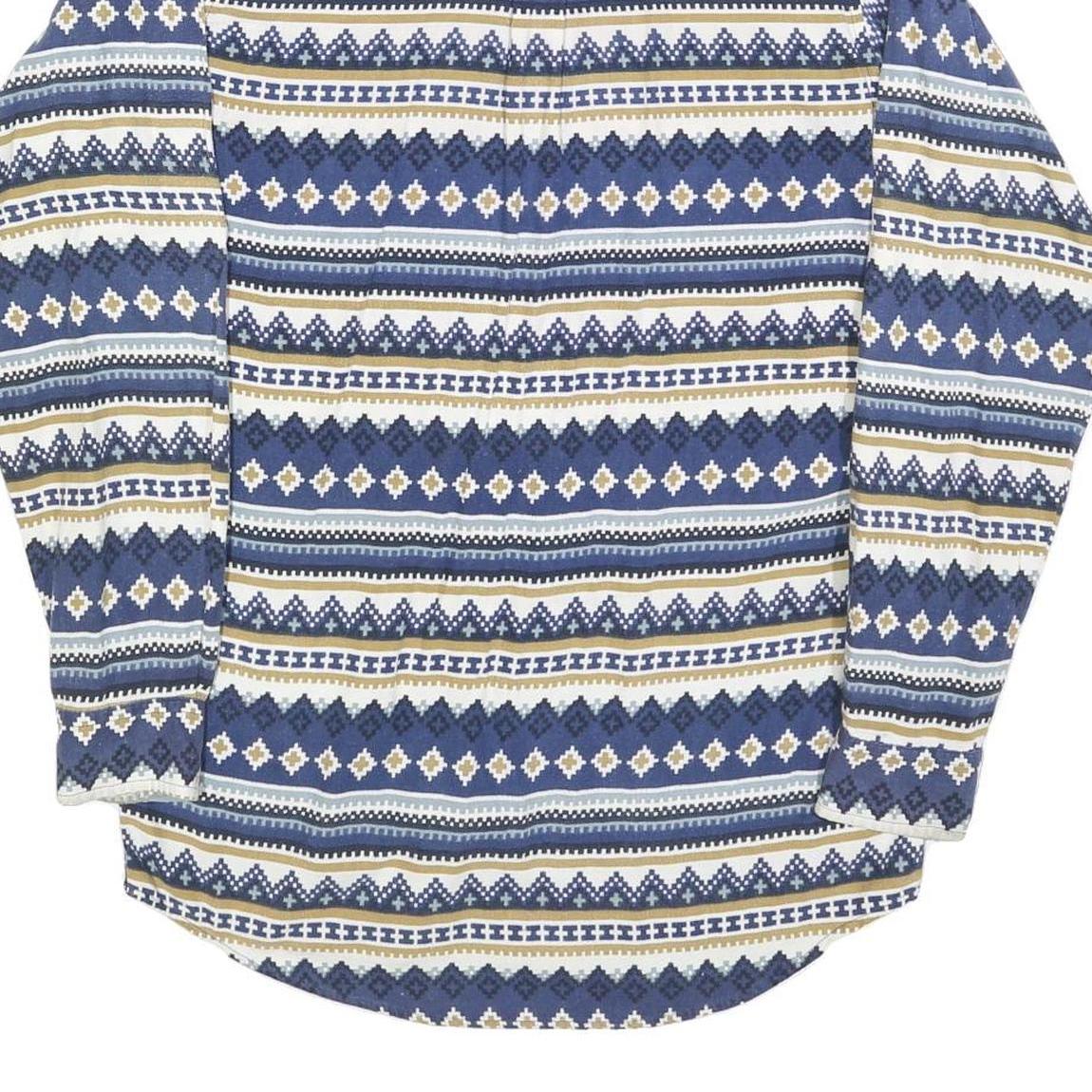 HAPPY LIFE Mens Blue & White Patterned Cotton Blend Shirt S Casual Long Sleeve
