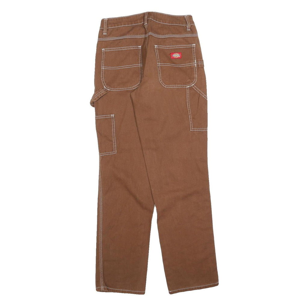 DICKIES Mens Cotton Blend Brown Regular Straight Trousers W27 L30 Workwear