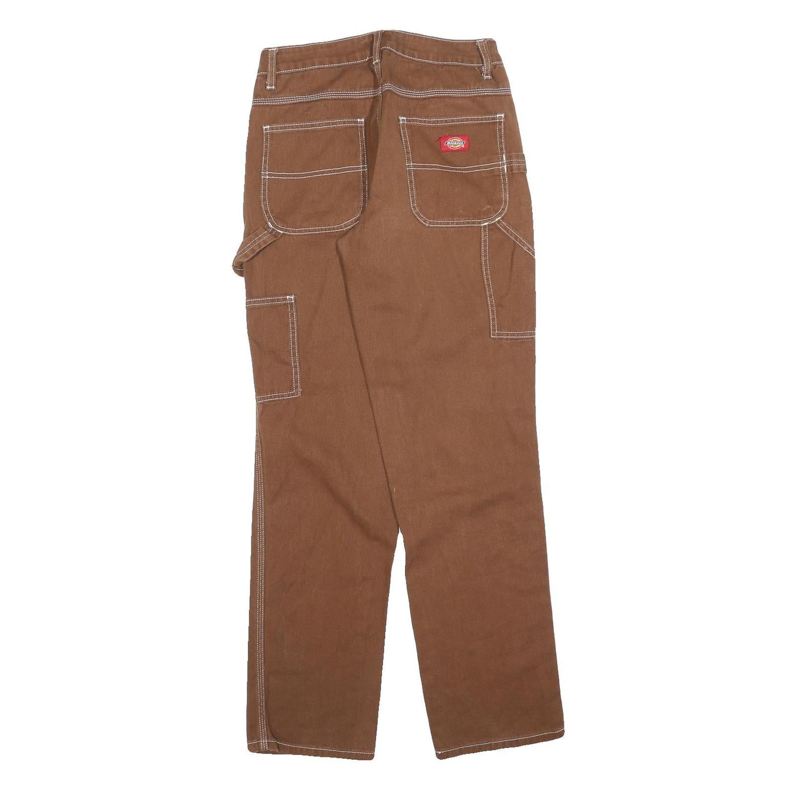 DICKIES Mens Cotton Blend Brown Regular Straight Trousers W27 L30 Workwear
