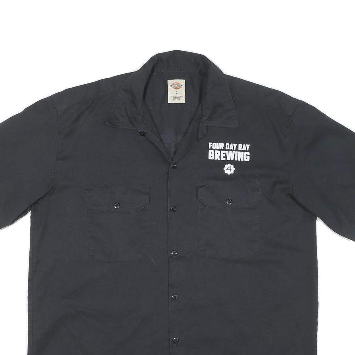 DICKIES Mens Black Four Day Ray Brewing Cotton Blend Shirt L Workwear