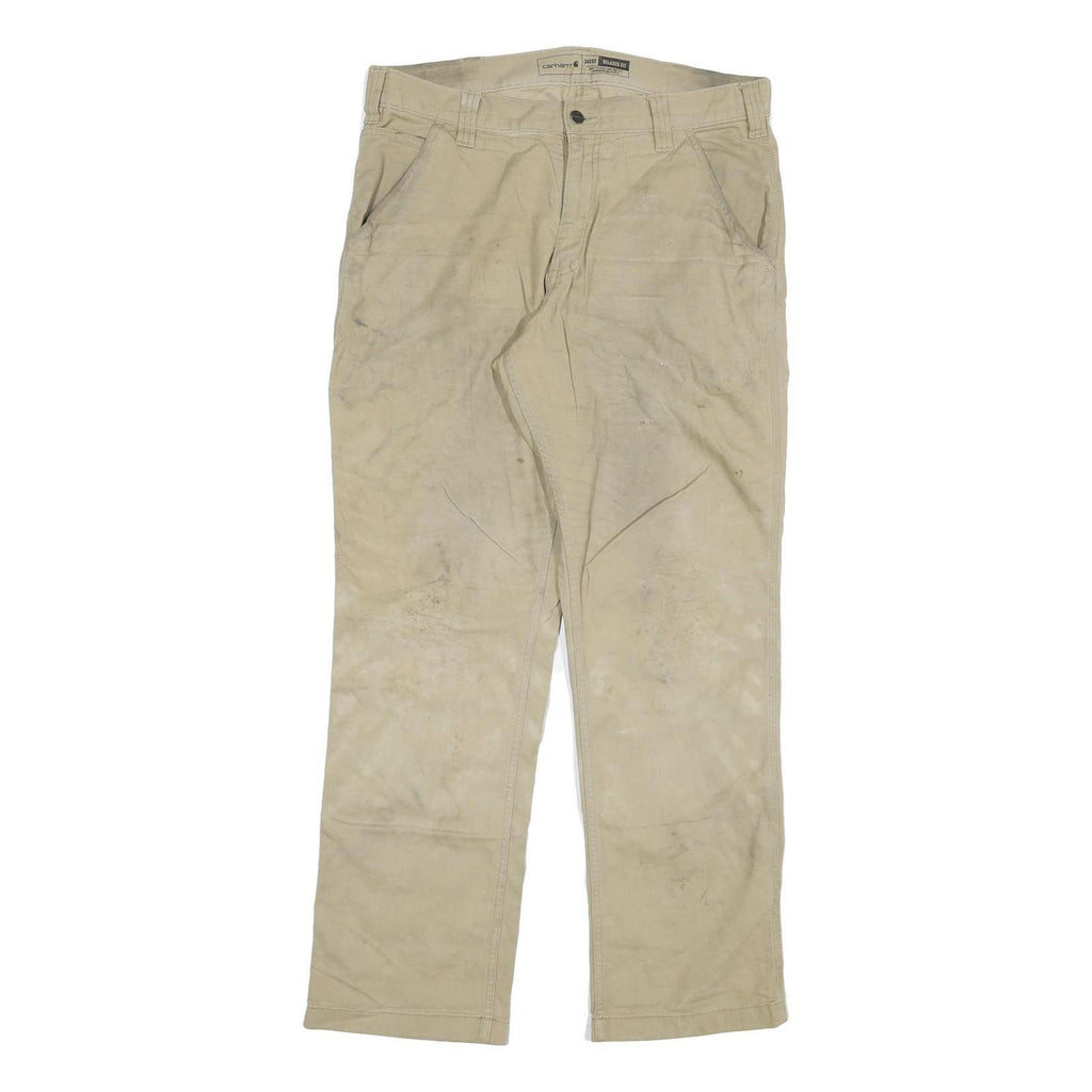 CARHARTT Mens Cotton Blend Beige Relaxed Straight Trousers W34 L32 Workwear