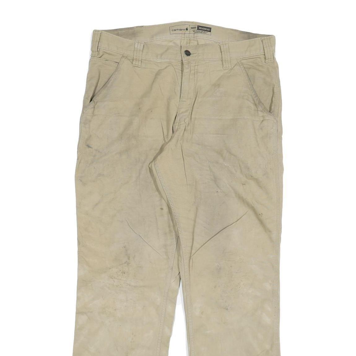 CARHARTT Mens Cotton Blend Beige Relaxed Straight Trousers W34 L32 Workwear