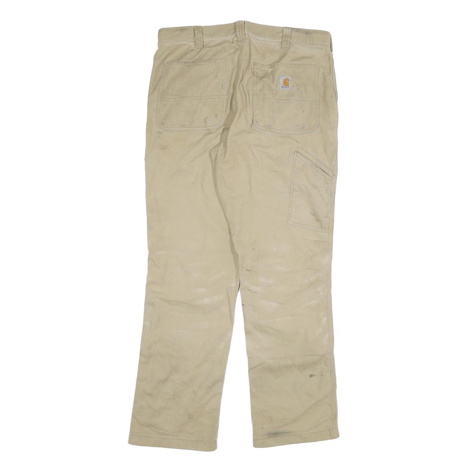 CARHARTT Mens Cotton Blend Beige Relaxed Straight Trousers W34 L32 Workwear