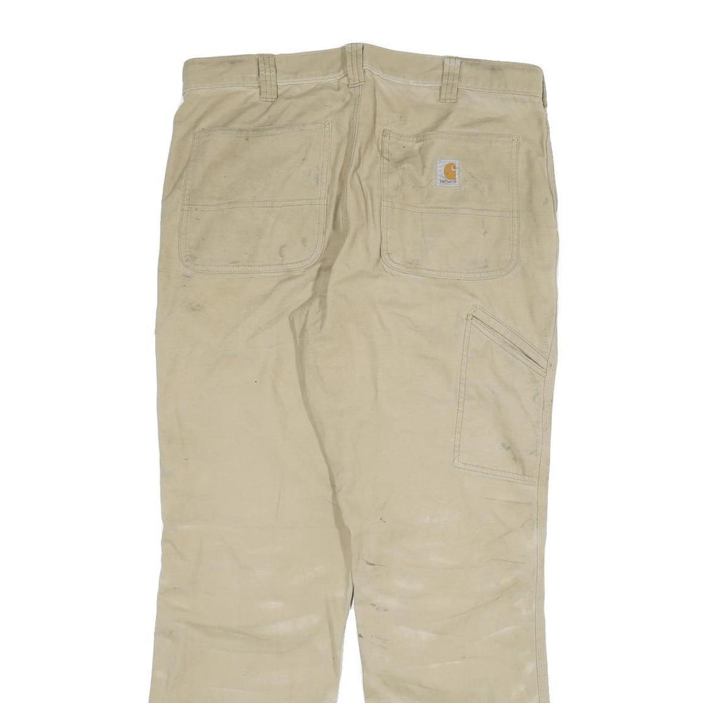 CARHARTT Mens Cotton Blend Beige Relaxed Straight Trousers W34 L32 Workwear
