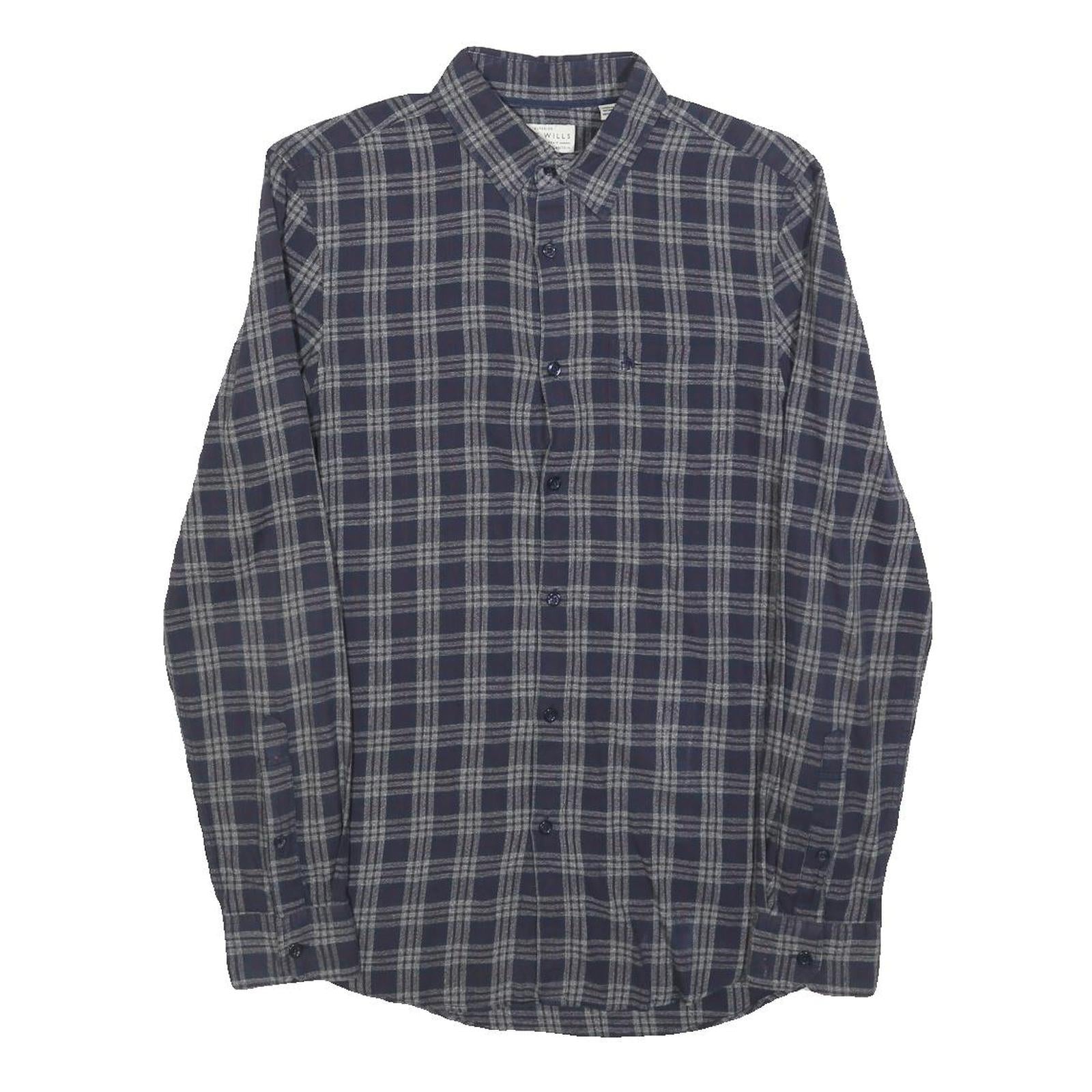 JACK WILLS Mens Blue Grey Checked Shirt XS Cotton Blend Long Sleeve Button