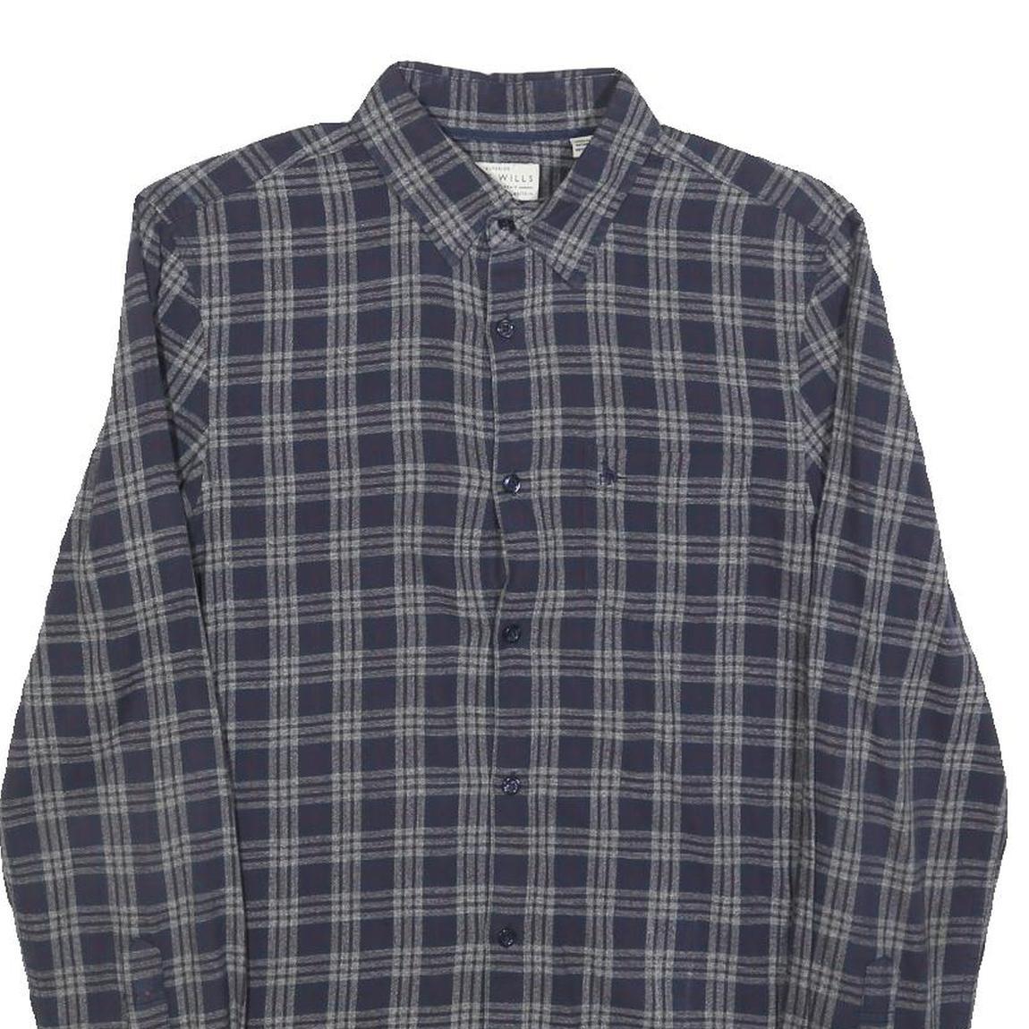 JACK WILLS Mens Blue Grey Checked Shirt XS Cotton Blend Long Sleeve Button