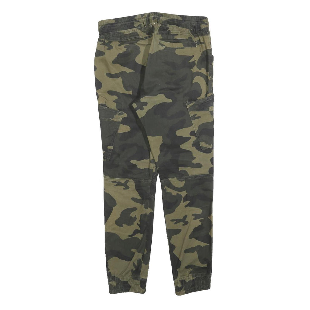 JOHN H Mens Cotton Blend Slim Camouflage Cargo Trousers W30 L28 Drawstring Waist