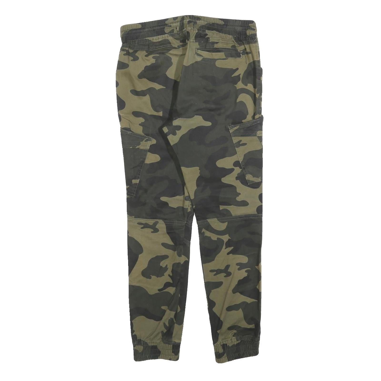 JOHN H Mens Cotton Blend Slim Camouflage Cargo Trousers W30 L28 Drawstring Waist