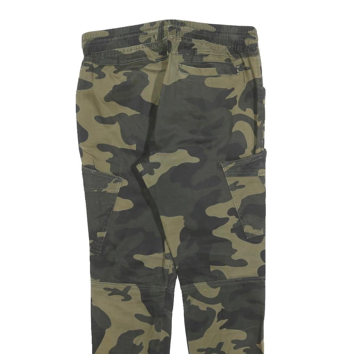 JOHN H Mens Cotton Blend Slim Camouflage Cargo Trousers W30 L28 Drawstring Waist