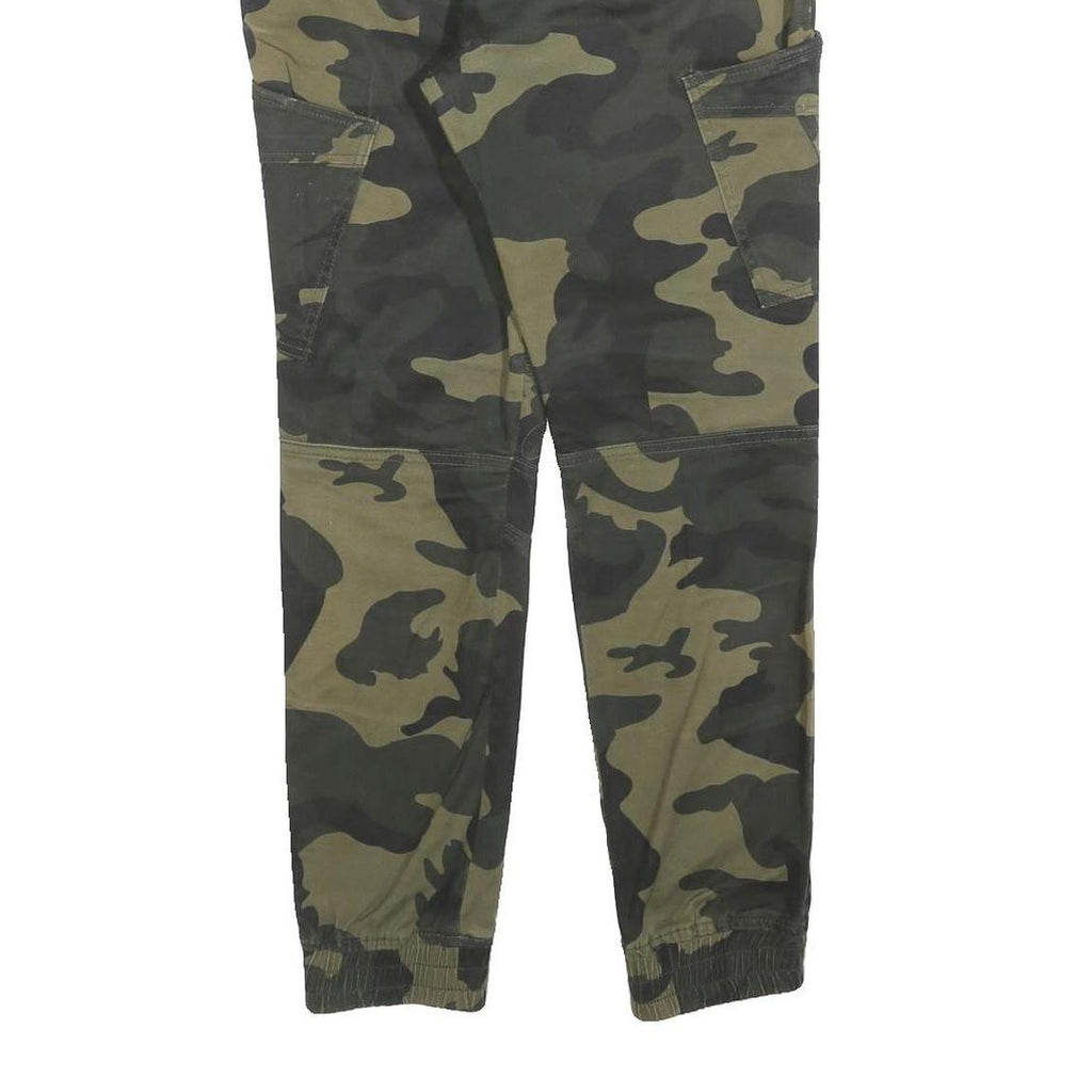 JOHN H Mens Cotton Blend Slim Camouflage Cargo Trousers W30 L28 Drawstring Waist