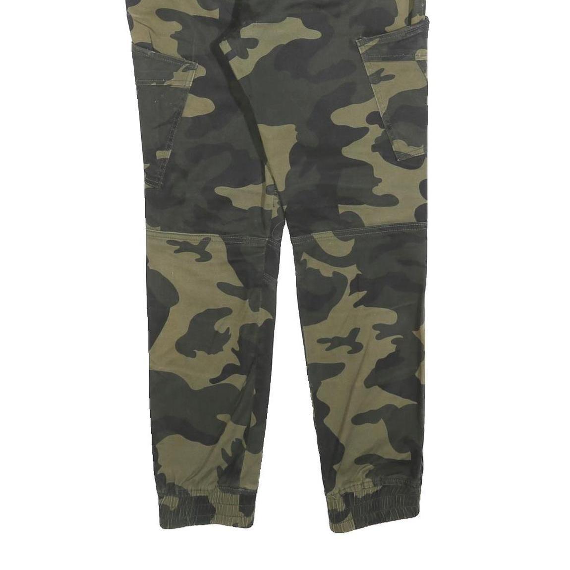 JOHN H Mens Cotton Blend Slim Camouflage Cargo Trousers W30 L28 Drawstring Waist