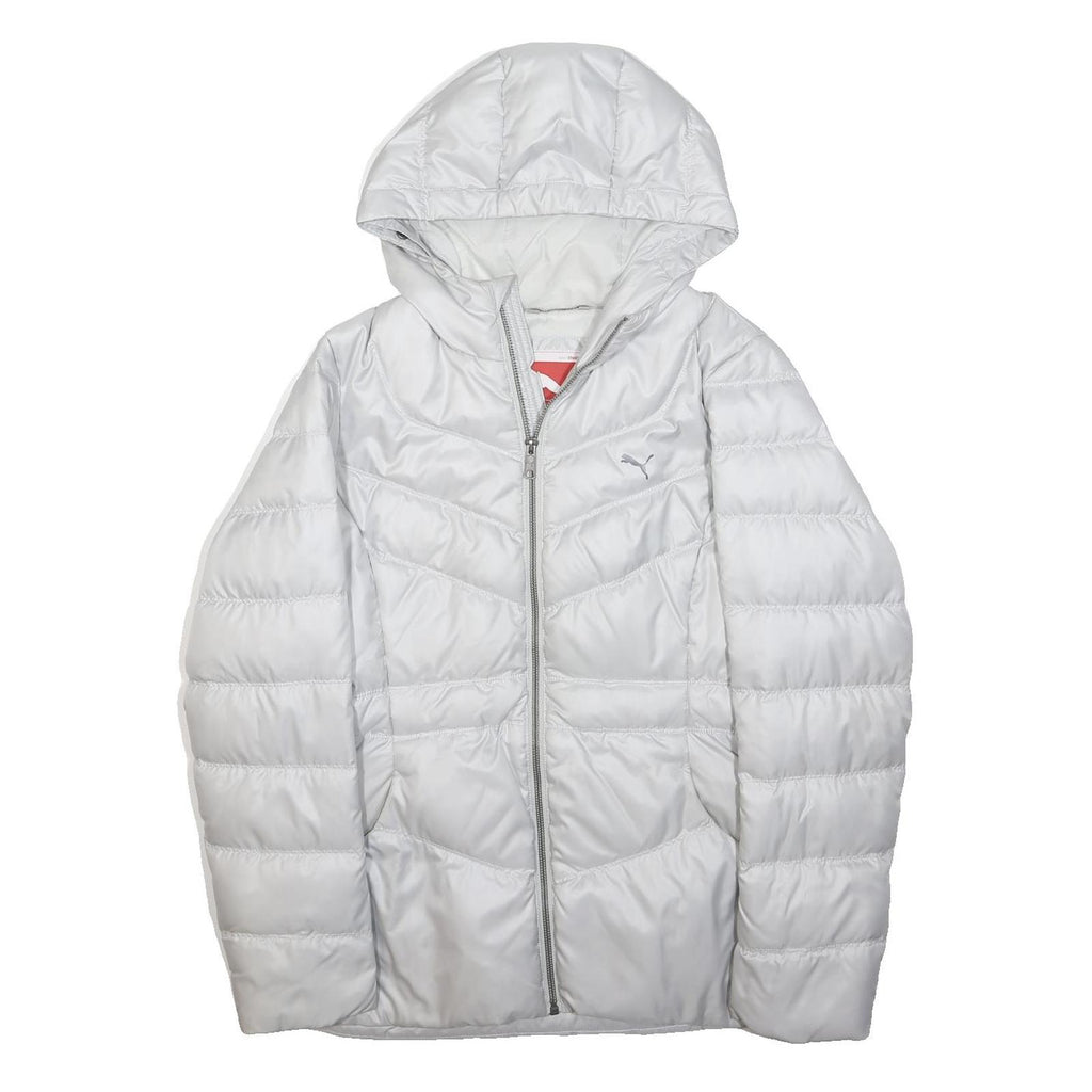 PUMA Womens White Puffer Jacket M Polyester Quilted Hooded Zip Casual Outerwear