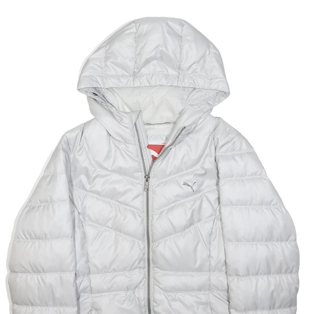 PUMA Womens White Puffer Jacket M Polyester Quilted Hooded Zip Casual Outerwear