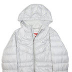 PUMA Womens White Puffer Jacket M Polyester Quilted Hooded Zip Casual Outerwear