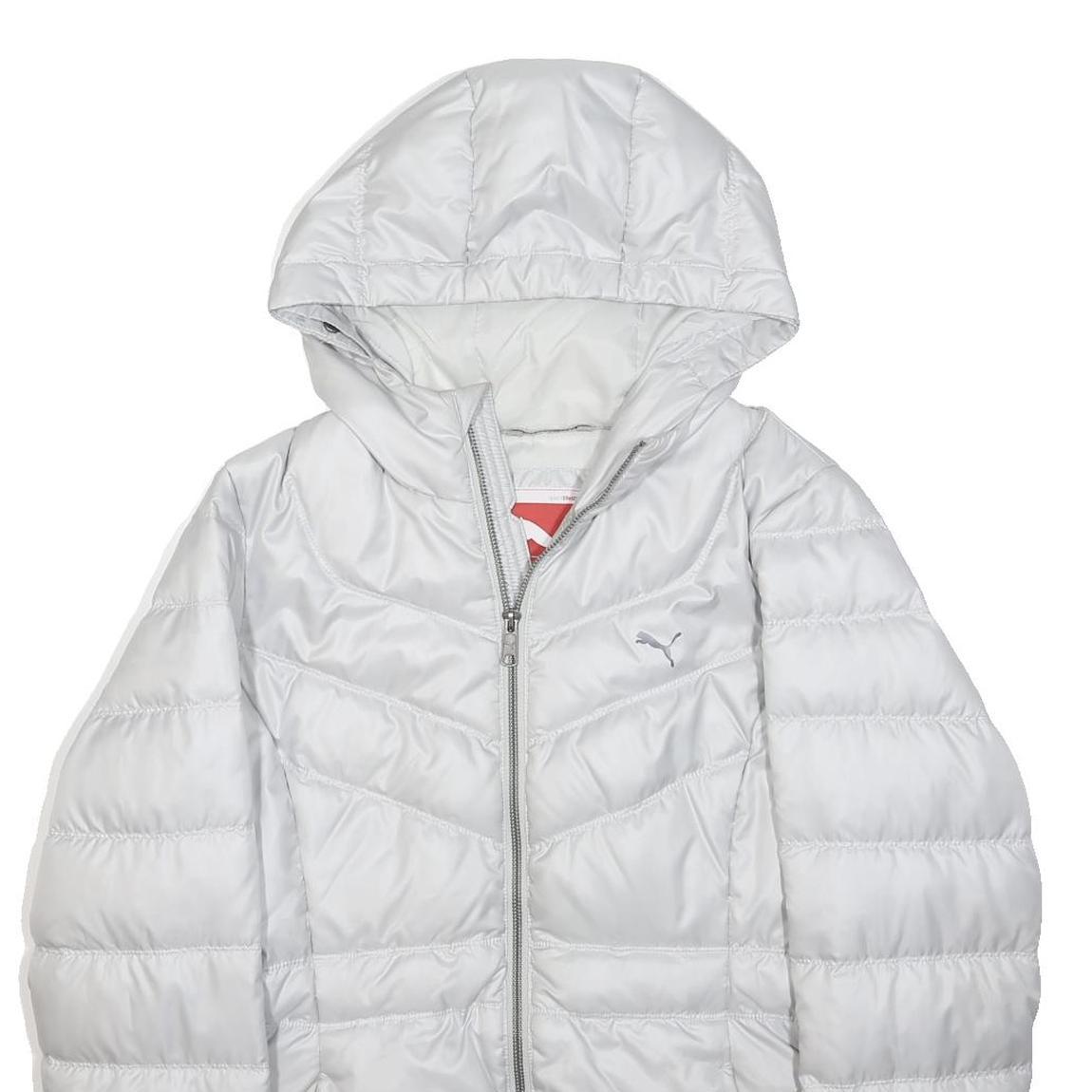 PUMA Womens White Puffer Jacket M Polyester Quilted Hooded Zip Casual Outerwear