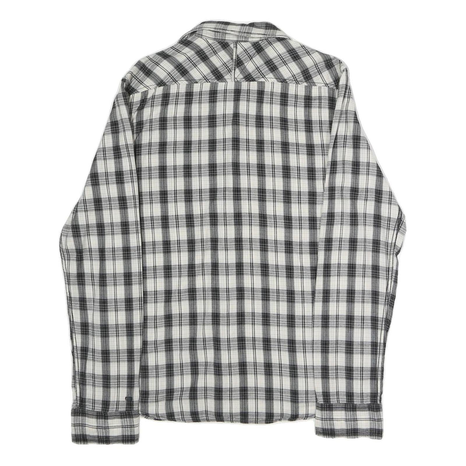 HILFIGER DENIM Mens Black & White Checked Shirt M Cotton Blend Long Sleeve
