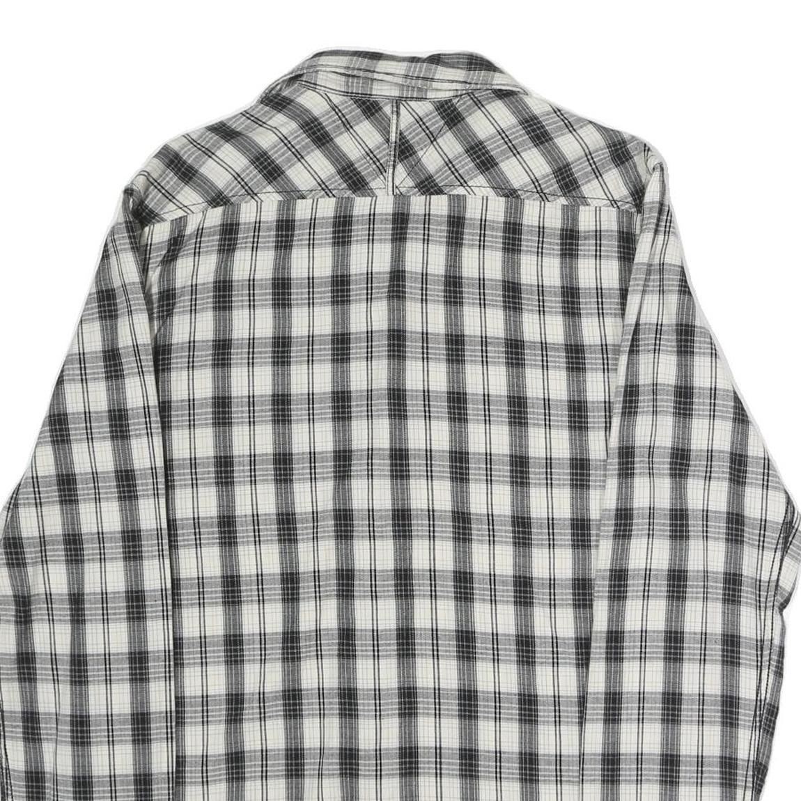HILFIGER DENIM Mens Black & White Checked Shirt M Cotton Blend Long Sleeve
