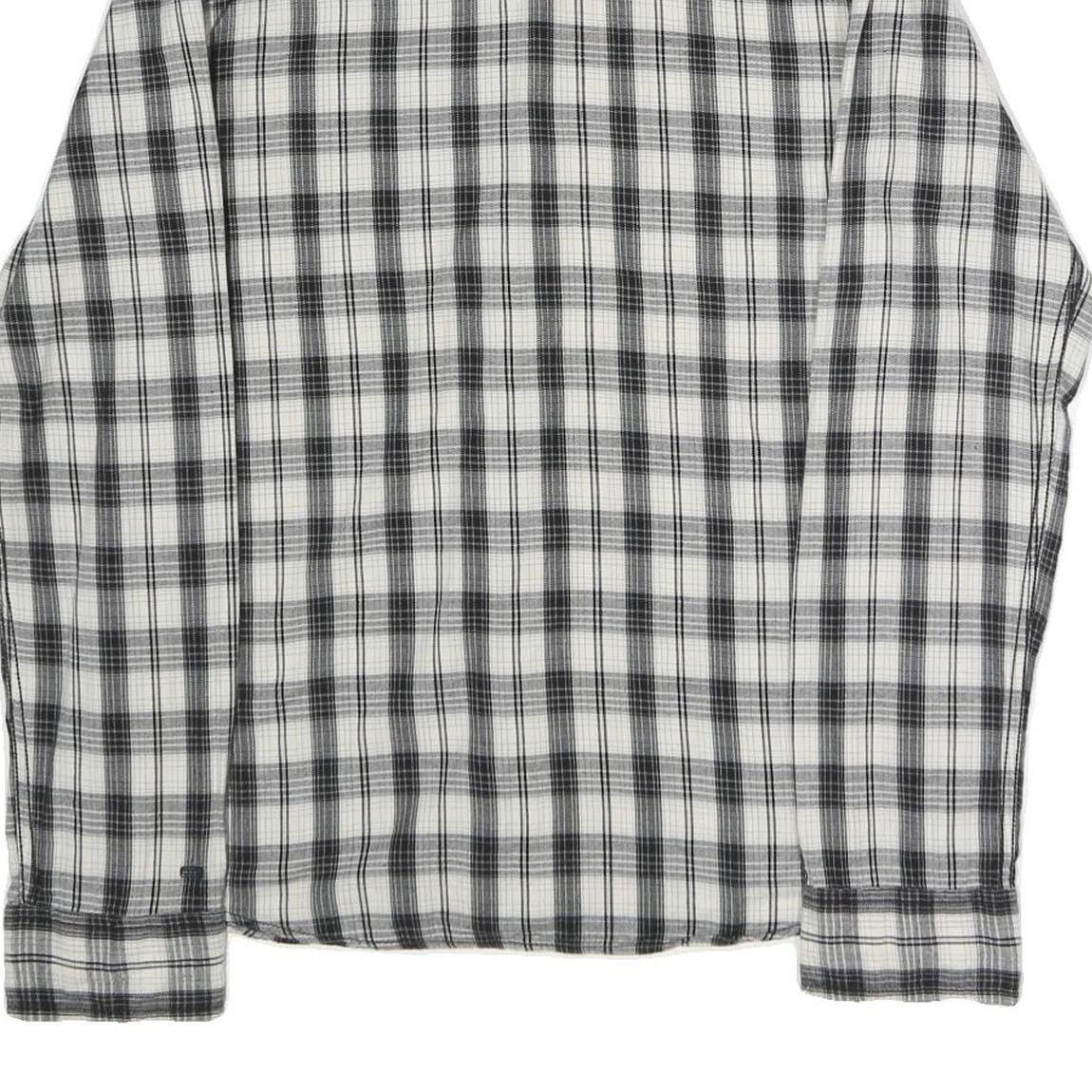 HILFIGER DENIM Mens Black & White Checked Shirt M Cotton Blend Long Sleeve