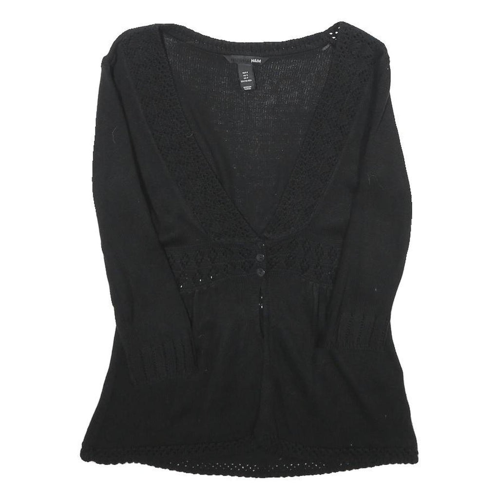 H&M Womens Black Plain Pullover V-Neck Basic Knit Jumper S Lightweight Acrylic