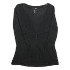 H&M Womens Black Plain Pullover V-Neck Basic Knit Jumper S Lightweight Acrylic
