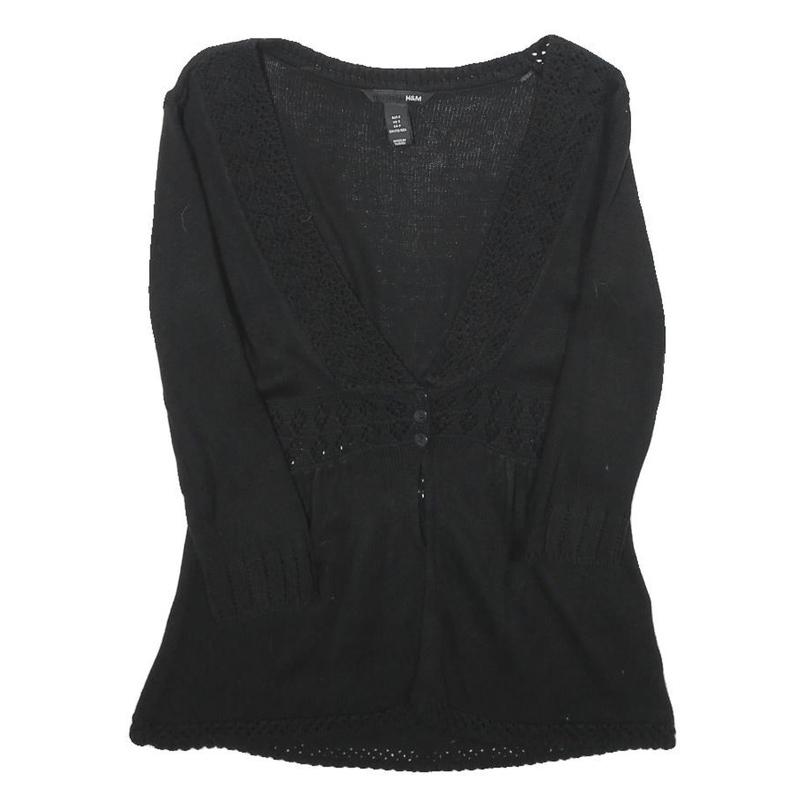 H&M Womens Black Plain Pullover V-Neck Basic Knit Jumper S Lightweight Acrylic