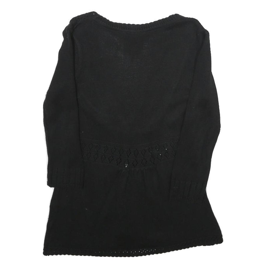 H&M Womens Black Plain Pullover V-Neck Basic Knit Jumper S Lightweight Acrylic