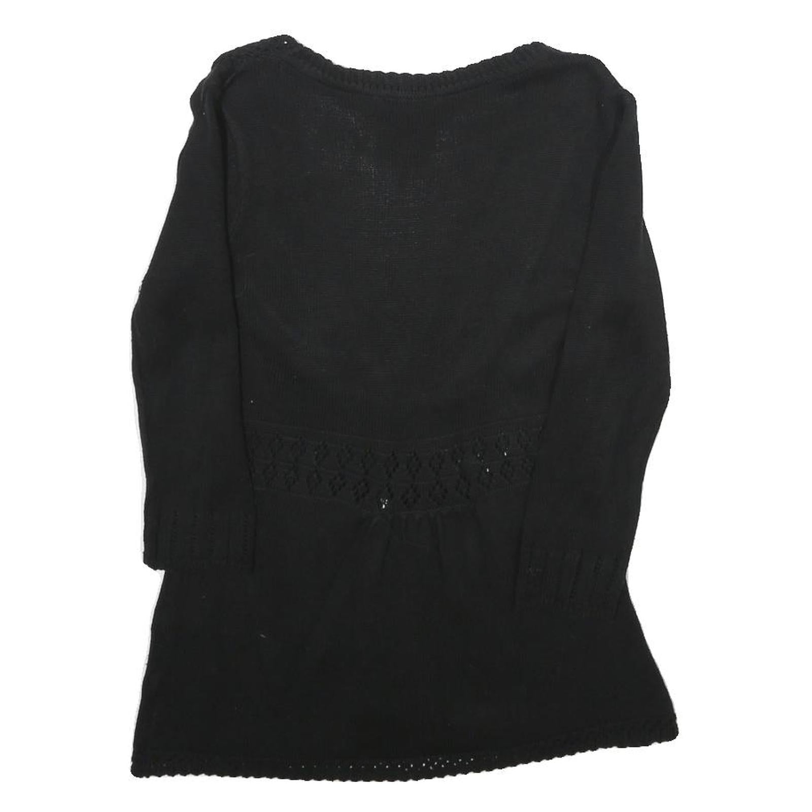 H&M Womens Black Plain Pullover V-Neck Basic Knit Jumper S Lightweight Acrylic