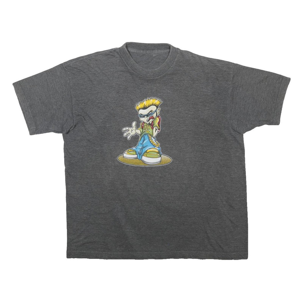 Mens Grey T-Shirt L Short Sleeve Crew Neck Cartoon Graphic Printed Casual