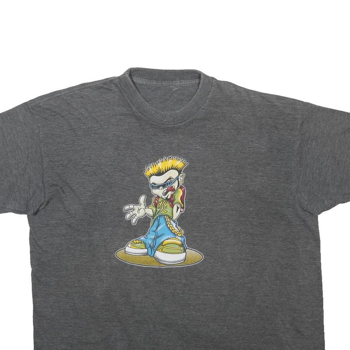 Mens Grey T-Shirt L Short Sleeve Crew Neck Cartoon Graphic Printed Casual
